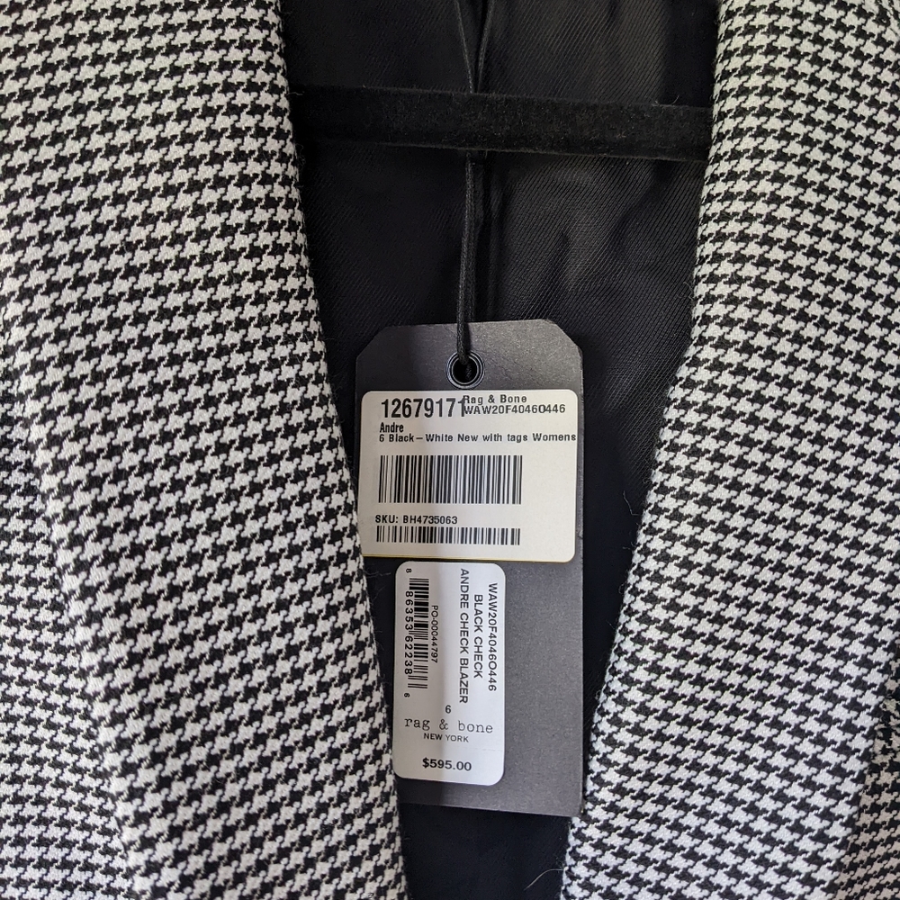 Rag & Bone Houndstooth Women's Andre Blazer size 6 in Black and White NWT - Picture 3 of 9